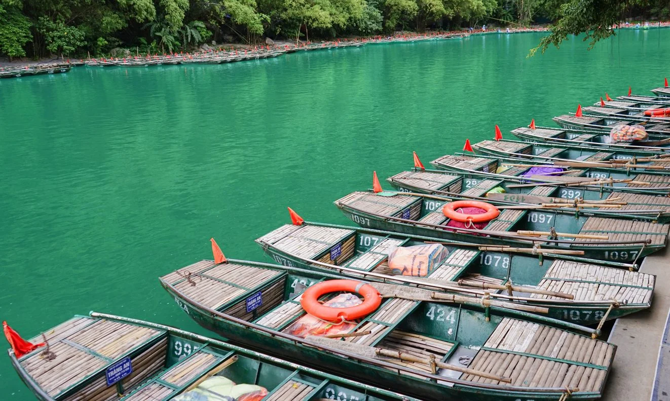 Boats on Trang An river, Ninh Binh, Hanoi, Vietnam