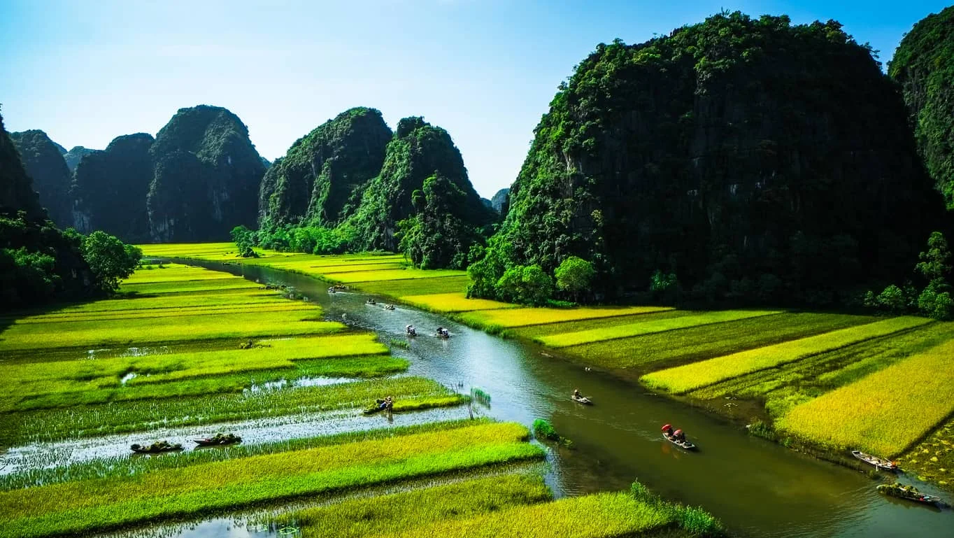 NinhBinh, river through rice fileds, Hanoi, Vietnam