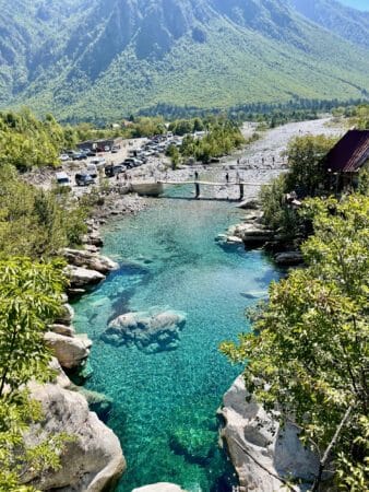 Blue Eye lake in the Albanian Alps, Albania, Valbone, Theth, Thethi, Europe, Theth National Park . Copy space
