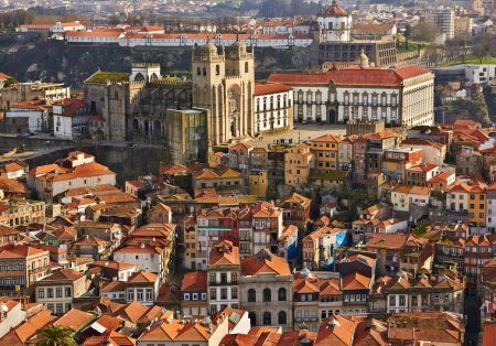 Roofs of Porto city and The Porto Cathedral, Portugal